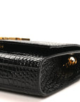 Calfskin Crocodile Embossed Small Classic Monogram Kate Tassel Satchel Black