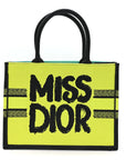 Canvas Embroidered Medium Miss D1OR Graffiti Book Tote Green Blue