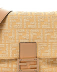 Fabric Jacquard Raffia Straw Fringe Medium Mamma Baguette Beige