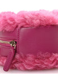 Shearling Sheepskin CHNL 19 Round Clutch With Chain Dark Pink