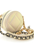Iridescent Calfskin Quilted CHNL 19 Round Clutch With Chain White