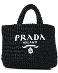 Yarn Raffia Effect Crochet Small Logo Tote Black