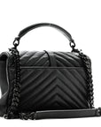 Sheepskin Matelasse Chevron Monogram Monochrome Medium College Bag Black