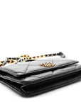 Lambskin Quilted CHNL 19 Wallet On Chain WOC Black