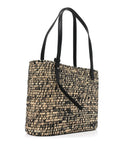 Raffia Small Square Basket Tote Bag Black Natural