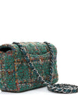 Tweed Quilted Mini Rectangular Flap Green