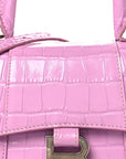 Shiny Calfskin Crocodile Embossed Hourglass Top Handle Bag XS Lilac