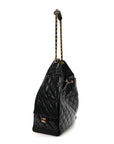 Shiny Crumpled Calfskin Quilted Medium CHNL 25 Handbag Black