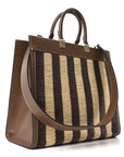 Paglia Pequin Vitello King Woven Medium FNDI Sunshine Shopper Tote Naturale Gianduia