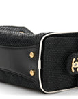 Braided Raffia Calfskin Quilted Mini CHNL 25 Handbag Black White