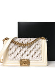 Lambskin Tulle Embroidered Medium Boy Flap White