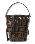 Vitello Liberty F is FNDI Bi-Color FF 1974 Embossed Mini Mon Tresor Bucket Bag Maya Black
