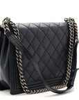 Calfskin Double Stitch Large Boy Flap Navy Blue