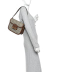 GG Supreme Monogram Azalea Calfskin Horsebit 1955 Shoulder Bag Beige Brown Sugar