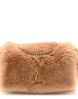 Shearling Calfskin Small Reversible Monogram Kate Satchel Ecru Dark Brown
