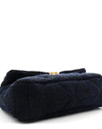 Tweed Quilted Large CHNL 19 Flap Navy Blue