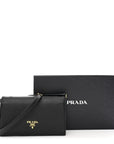 Saffiano Metal Flap Wallet With Strap Black