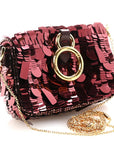 Sequin Paillettes Shiny Nappa Sex and the City Nano Maxi Buckle Baguette Charm Granata