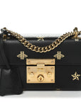 Grained Calfskin Bee Star Small Padlock Shoulder Bag Black