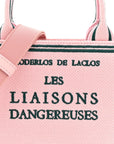 Canvas Embroidered Book Cover Mini Book Tote Pink Green