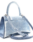 Nappa Denim Printed Small Hourglass Top Handle Bag Denim Blue