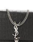 Calfskin Crocodile Embossed Medium Classic Monogram Kate Tassel Satchel Storm