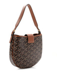 Coated Canvas Calfskin La Greca Signature Shoulder Bag Black Caramel
