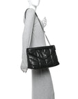 Lambskin Quilted Medium Loulou Puffer Monogram Chain Satchel Black