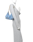Washed Denim Quilted Large Trendy Pockets Hobo Blue