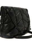 Lambskin Quilted Monogram Monochrome Medium Loulou Puffer Chain Satchel Black