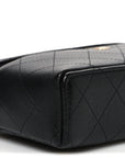 Goatskin Quilted Top Handle Slim Vanity With Chain Black