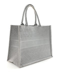 Canvas Embroidered Cannage Medium Book Tote Stone