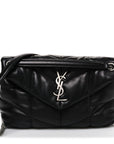 Lambskin Quilted Small Loulou Puffer Monogram Chain Satchel Black