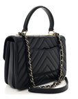 Lambskin Chevron Quilted Small Trendy CC Flap Dual Handle Bag Navy