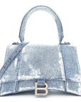 Nappa Denim Printed Small Hourglass Top Handle Bag Denim Blue