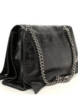 Metallic Crushed Calfskin Large Crush Chain Bag Steel Grey