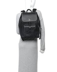 Grained Calfskin Saddle Drawstring Backpack Black