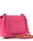 Lambskin Chevron Quilted Mini Square Flap Pink