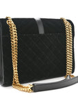 Velvet Tri-Quilt Monogram Medium College Bag Black