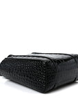 Shiny Calfskin Logo Crocodile Embossed XXS Everyday Tote Black