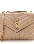 Calfskin Y Quilted Monogram Small Loulou Chain Satchel Dark Beige