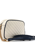 Vintage Effect Calfskin Matelasse Diagonal Small Torchon GG Marmont Chain Shoulder Bag Mystic White Blue Agata