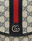 GG Supreme Monogram Textured Dollar Calfskin Web Studded Mini Ophidia Flap Shoulder Bag Beige Blue