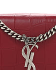 Calfskin Crocodile Embossed Small Classic Monogram Kate Tassel Satchel Red