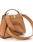 Vitello Seta Fabric Jacquard FF 1974 Mini Peekaboo Iconic Satchel Miele Scuro