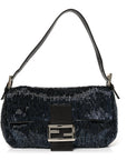 Satin Beaded Baguette Blue Brown