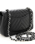 Caviar Chevron Quilted Mini Rectangular Flap Black