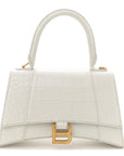 Calfskin Crocodile Embossed Small Hourglass Top Handle Bag White