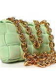 Suede Maxi Intrecciato Padded Chain Cassette Crossbody Bag Wasabi