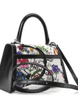 X GCCI Canvas Boarded Plutone Calfskin Flora Logo Print Small Hourglass Top Handle Bag White Multicolor Black